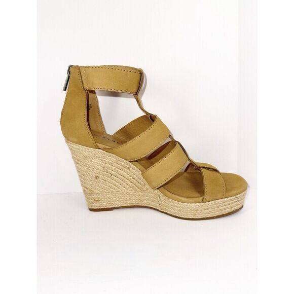 Lucky Brand Strappy Wedge Espadrille Platform Boho Tan Leather Gladiator 8/38 - Picture 11 of 16